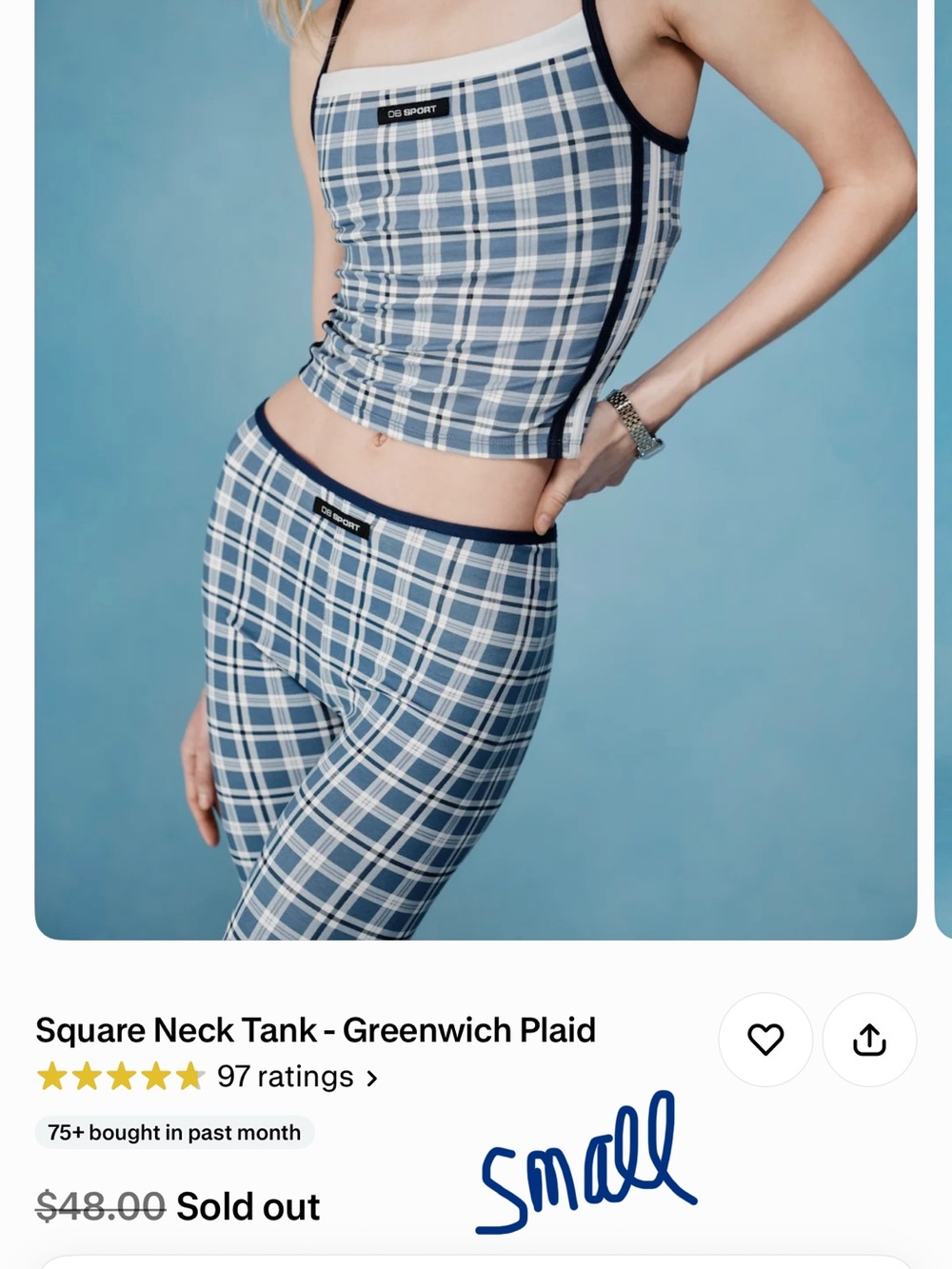 Square Neck Tank Top in Blue Plaid